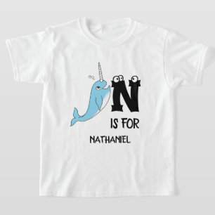 Custom monogram N is for cute narwhal cartoon T-Shirt