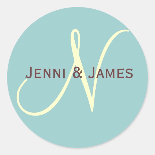 Custom Monogram N Wedding Favour & Envelope Sticke Classic Round Sticker (Front)