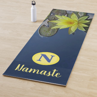 CUSTOM MONOGRAM NAMASTE ZEN YELLOW LOTUS FLORAL YOGA MAT