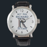 Custom Monogram Name Best Man Gfit Wedding  Watch<br><div class="desc">This unique watch is designed as a gift for your Best Man. Features the monogram / initial; first name and date of wedding. There is even a unique layering of the monogram -- look closely and you will see three colours, which gives it the feeling of depth. Special way to...</div>
