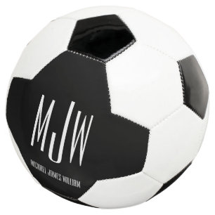 Custom Monogram Name Black Modern Soccer Ball