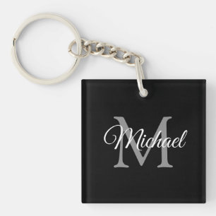 Custom Monogram Name Black Template Square Keychain