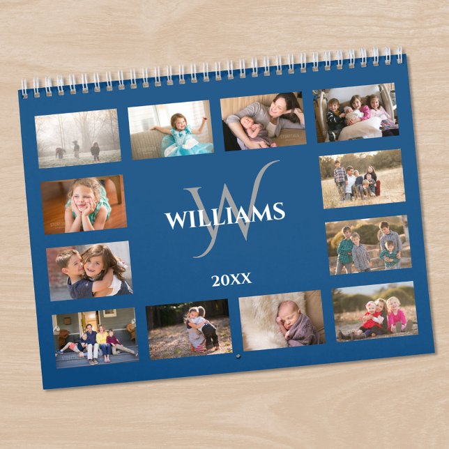 Custom Monogram Name Blue Photo Calendar (Custom Monogram Name Blue Photo Calendar, in situ)