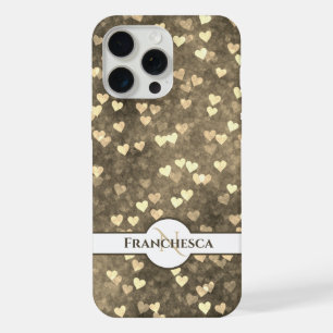 Custom Monogram Name Brown Heart Bokeh Art iPhone 15 Pro Max Case