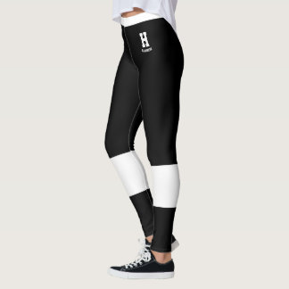 Custom Monogram Name Classic Black White Accents Leggings