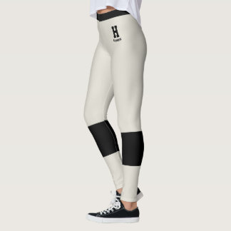 Custom Monogram Name Classic Oatmeal Black Accents Leggings