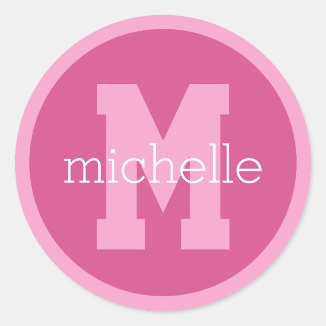 Custom monogram & name classic round sticker (Front)