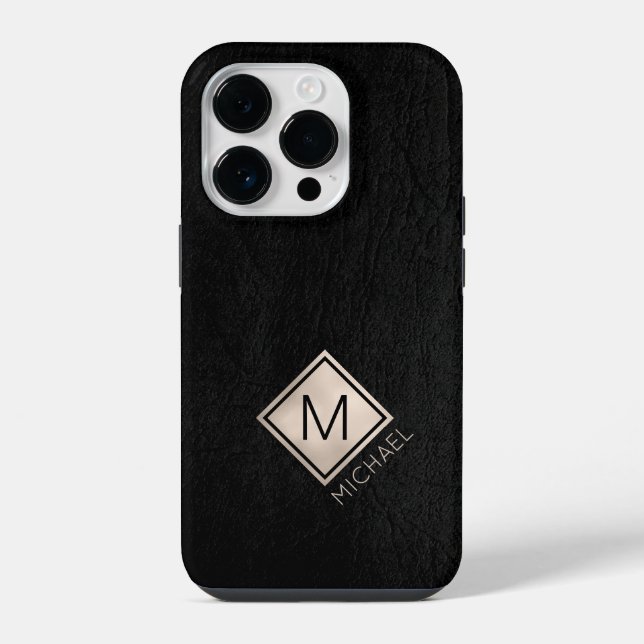 Custom monogram name classy black modern iPhone case (Back)