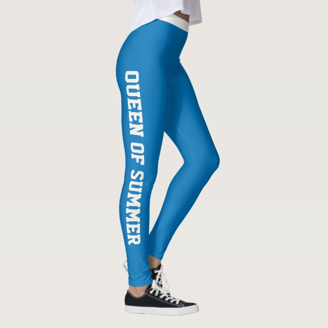 Custom Monogram Name Classy Ocean Blue Pearl White Leggings (Right)