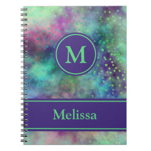 Custom Monogram Name Clouds and Stars Notebook