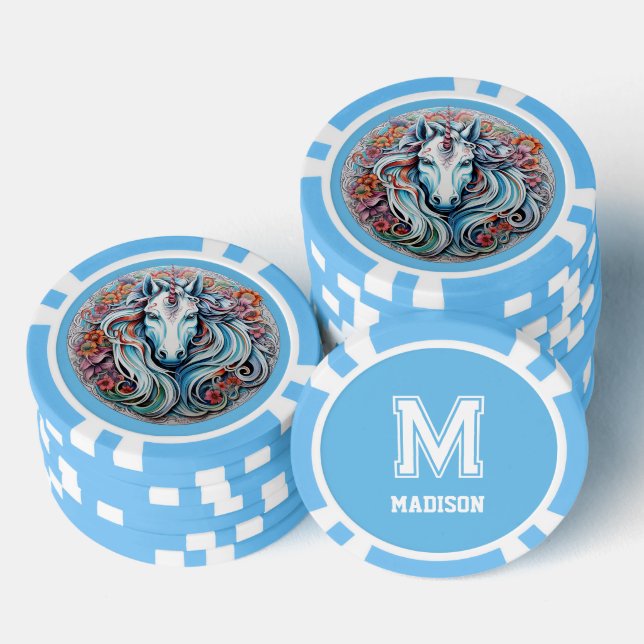 Custom Monogram, Name & Colour Unicorn Poker Chips (Stack)
