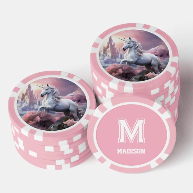 Custom Monogram, Name & Colour Unicorn Poker Chips (Stack)