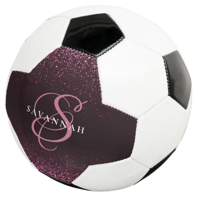 Custom Monogram Name Cool Girly Glitter Soccer Ball (Three Quarter)