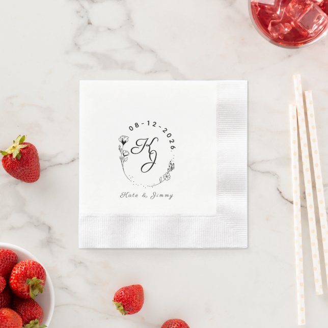 Custom Monogram Name & Date Elegant Wedding Napkin (Insitu)