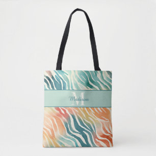Custom Monogram Name Elegant Muted Multicolored Tote Bag