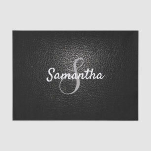 Custom Monogram Name Faux Black Leather Texture Tissue Paper