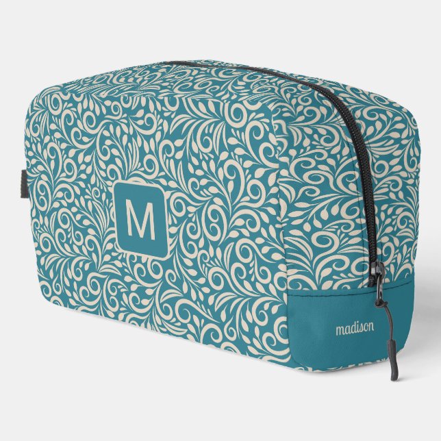 Custom Monogram & Name Floral Pattern Dopp Kit (Right Corner)