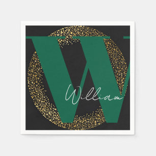 custom Monogram name gold black green stylish Napkin