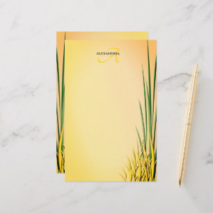 Custom Monogram Name Grass Border  Stationery