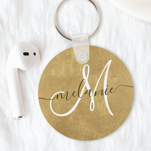 Custom Monogram Name Handwriting Gold Foil Keychain