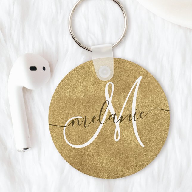 Custom Monogram Name Handwriting Gold Foil Keychain (Creator Uploaded)