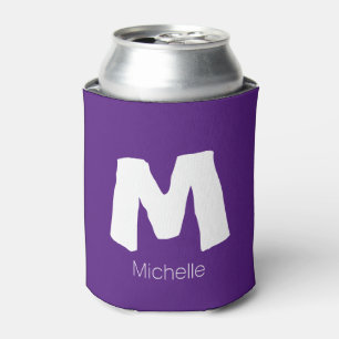 Custom monogram name initial can coolers   Purple