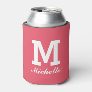 Custom monogram name initial coral can coolers