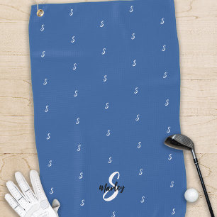 Custom Monogram Name Initial Pattern Modern Blue Golf Towel