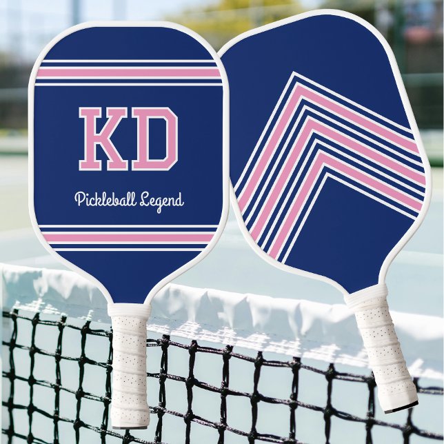 Custom Monogram Name Initials Retro Pink Navy Pickleball Paddle (Creator Uploaded)