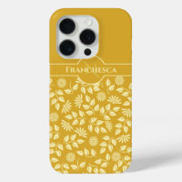 Custom Monogram Name Leaves Daisies Golden Yellow