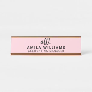Custom Monogram Name   Light Pink  Desk Name Plate
