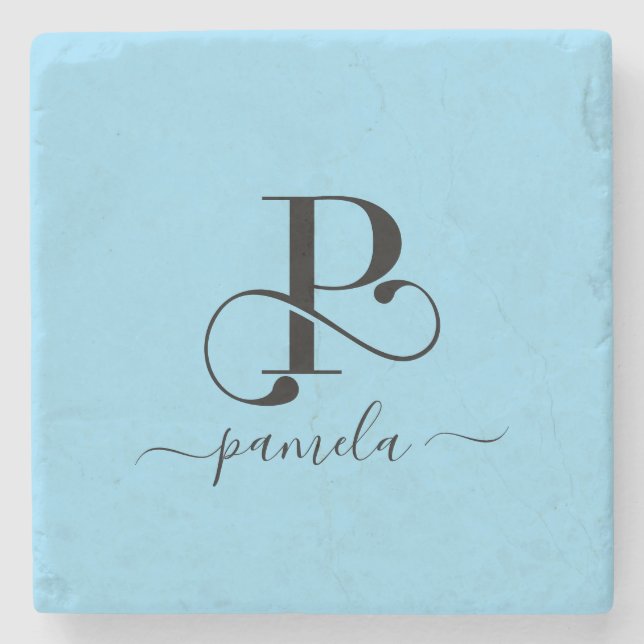 Custom Monogram Name Marble Stone Coaster (Front)