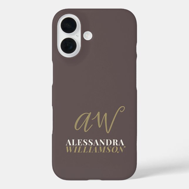 Custom Monogram Name Minimalist Elegant Brown Gold Case-Mate iPhone Case (Back)