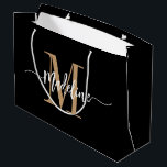 Custom Monogram Name Modern Script Swirls<br><div class="desc">Elegant, modern gift bag with your custom name and monogram in a trendy hand lettered script calligraphy design in minimalist gold and black, this typography driven design makes a great gift for coworkers, teachers, coaches, girlfriends, boyfriends, wives, daughters, or any other work or family member! Great for the office or...</div>