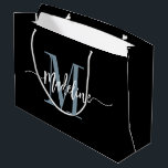Custom Monogram Name Modern Script Swirls<br><div class="desc">Elegant, modern gift bag with your custom name and monogram in a trendy hand lettered script calligraphy design in minimalist dark dusty blue and black, this typography driven design makes a great gift for coworkers, teachers, coaches, girlfriends, boyfriends, wives, daughters, or any other work or family member! Great for the...</div>