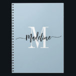 Custom Monogram Name Modern Script Swirls Gift Notebook<br><div class="desc">Elegant, modern gift notebook with your custom name and monogram in a trendy hand lettered script calligraphy design in minimalist dusty blue and black, this typography driven design makes a great gift for coworkers, teachers, coaches, girlfriends, boyfriends, wives, daughters, or any other work or family member! Great for the office...</div>
