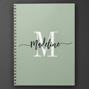 Custom Monogram Name Modern Script Swirls Gift Notebook