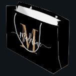Custom Monogram Name Modern Script Swirls Large Gift Bag<br><div class="desc">Elegant, modern gift bag with your custom name and monogram in a trendy hand lettered script calligraphy design in minimalist gold and black, this typography driven design makes a great gift for coworkers, teachers, coaches, girlfriends, boyfriends, wives, daughters, or any other work or family member! Great for the office or...</div>