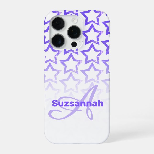 Custom Monogram Name Pastel Purple Star Pattern  iPhone Case (Back)