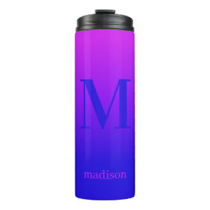 Custom monogram & name Pink to Blue Gradient Thermal Tumbler