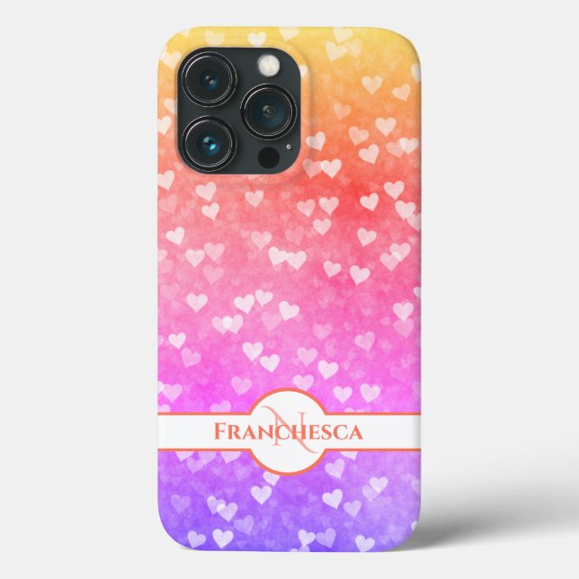 Custom Monogram Name Rainbow Heart Bokeh Art Case-Mate iPhone Case (Back)