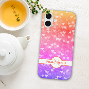 Custom Monogram Name Rainbow Heart Bokeh Art iPhone 16 Plus Case