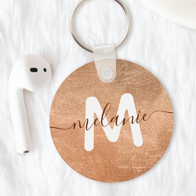 Custom Monogram Name Rose Gold Foil Luxury Keychain (Creator Uploaded)