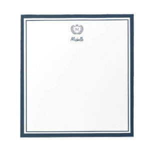 Custom Monogram Name Royal Crest Emblem Navy Blue Notepad