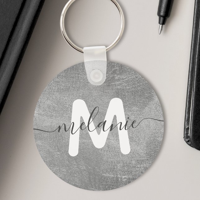 Custom Monogram Name Silver Foil Luxury Keychain (Creator Uploaded)