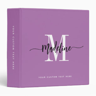 Custom Monogram Name Stylish Script Purple Binder