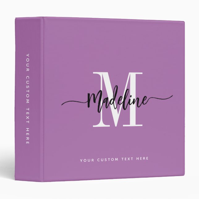 Custom Monogram Name Stylish Script Purple Binder (Front/Spine)