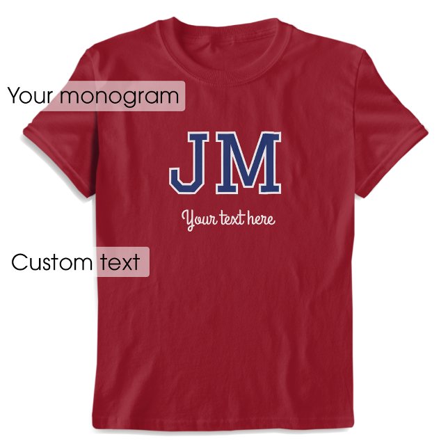 Custom Monogram Name Text Blue Maroon Graphic T-Shirt (Creator Uploaded)