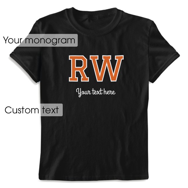 Custom Monogram Name Text Orange Black Graphic T-Shirt (Creator Uploaded)