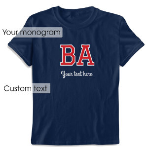 Custom Monogram Name Text Red Navy Graphic T-Shirt